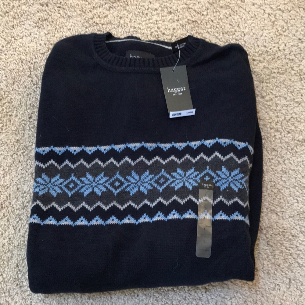 New! Haggar mens large navy cotton crew sweater.